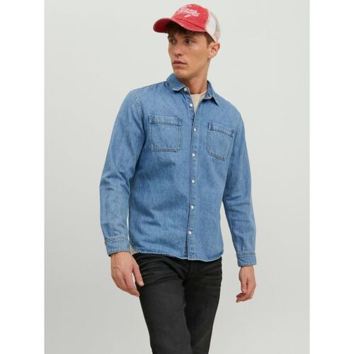 Abbigliamento Uomo Camicie maniche lunghe Jack & Jones 12224328 CREEK-LIGHT BLUE DENIM Blu