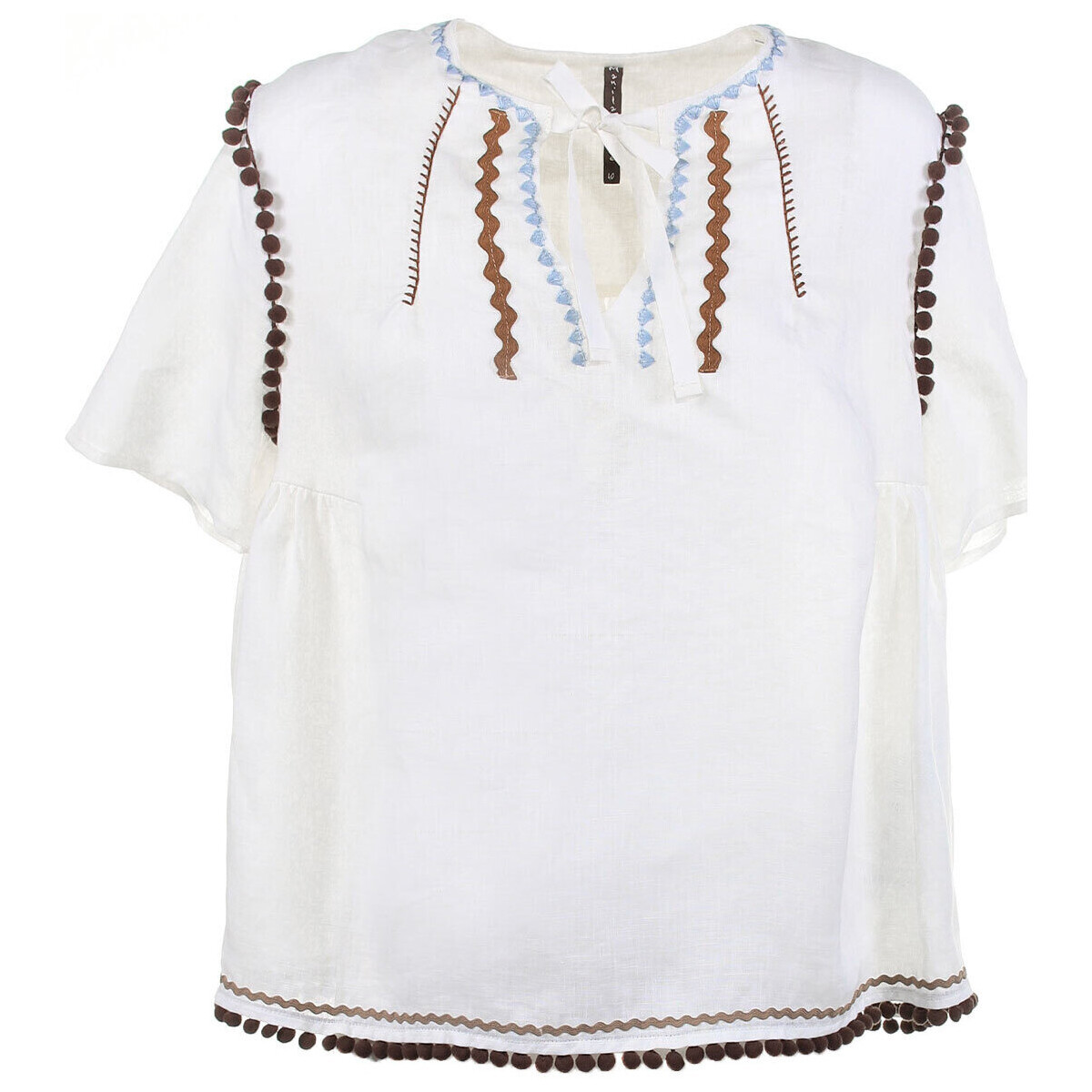 Abbigliamento Donna Top / T-shirt senza maniche Manila Grace Blusa in lino con dettagli a contrasto 