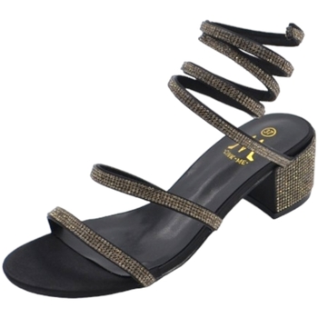Scarpe Donna Sandali Malu Shoes Sandali donna neri con strass tacco largo basso 4 cm serpente r Nero