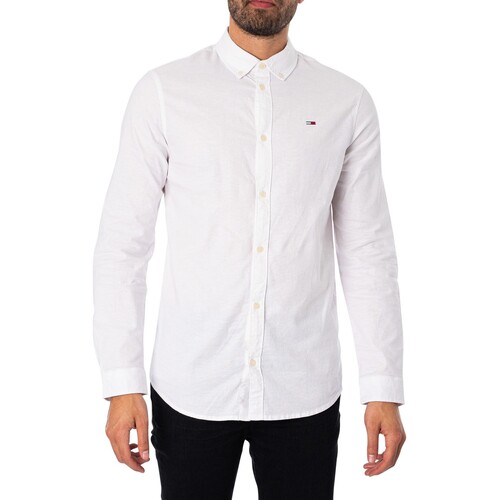 Abbigliamento Uomo Camicie maniche lunghe Tommy Jeans Camicia Oxford elasticizzata sottile Bianco