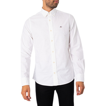 Abbigliamento Uomo Camicie maniche lunghe Gant Camicia Oxford aderente Bianco