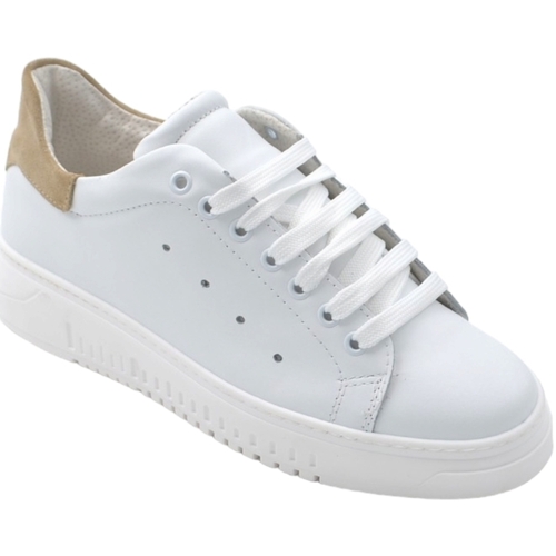 Scarpe Uomo Sneakers basse Malu Shoes Sneakers uomo bianco in vera pelle con riporto beige camoscio f Bianco