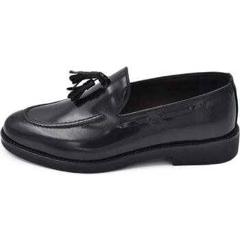 Image of Scarpe Malu Shoes Scarpe Scarpe uomo mocassino nero in vera pelle abrasivata con nappine