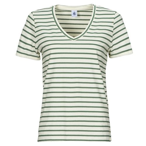 Abbigliamento Donna T-shirt maniche corte Petit Bateau A0ACS COL V Bianco / Verde