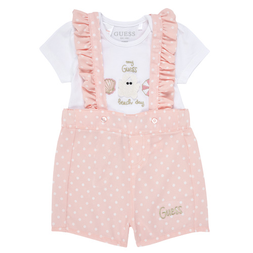Abbigliamento Bambina Completo Guess BODY + CHIFFON SHORTS Bianco / Rosa