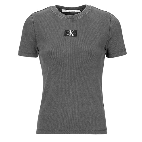 Abbigliamento Donna T-shirt maniche corte Calvin Klein Jeans LABEL WASHED RIB SLIM TEE Grigio