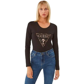 Abbigliamento Donna T-shirts a maniche lunghe Guess triangle G Nero