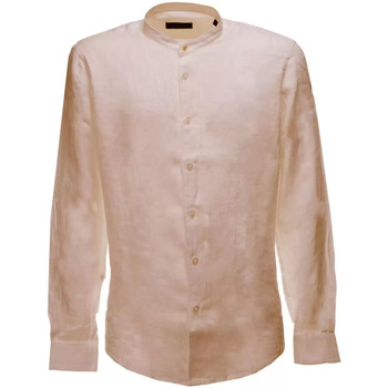 Abbigliamento Uomo Camicie maniche lunghe Outfit camicia lino beige collo coreana Beige
