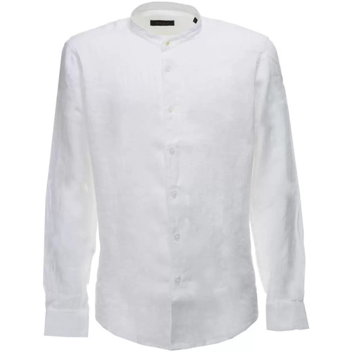 Abbigliamento Uomo Camicie maniche lunghe Outfit camicia lino bianca collo coreana Bianco