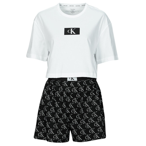 Abbigliamento Donna Pigiami / camicie da notte Calvin Klein Jeans S/S SHORT SET Nero / Bianco