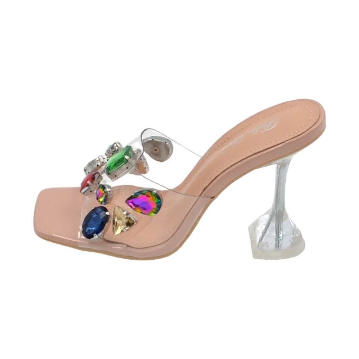 Scarpe Donna Sandali Malu Shoes Sandalo donna sabot trasparente con pietre colorate a base nude Beige