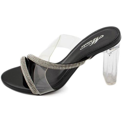 Scarpe Donna Sandali Malu Shoes Sandalo donna gioiello nero tacco largo con strass e fascia tra Nero
