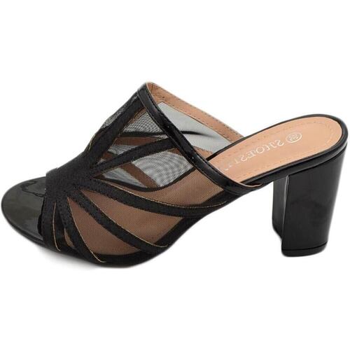 Scarpe Donna Sandali Malu Shoes Sandalo sabot donna con tacco largo 8 cm mules nero con fascia Nero