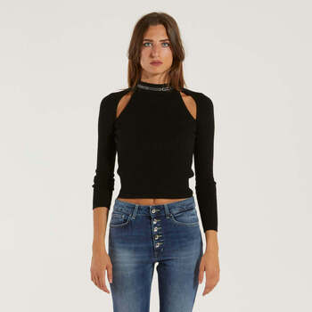 Abbigliamento Donna T-shirts a maniche lunghe Gcds maglia manica lunga strass tessuto nero Nero