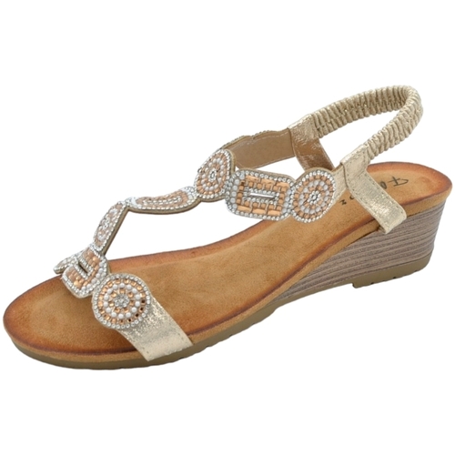 Scarpe Donna Tronchetti Malu Shoes Sandalo gioiello oro pietre colorate tacco zeppa 3cm soletta me Oro