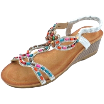 Image of Tronchetti Malu Shoes Scarpe Sandalo gioiello argento pietre colorate tacco zeppa 3cm solett