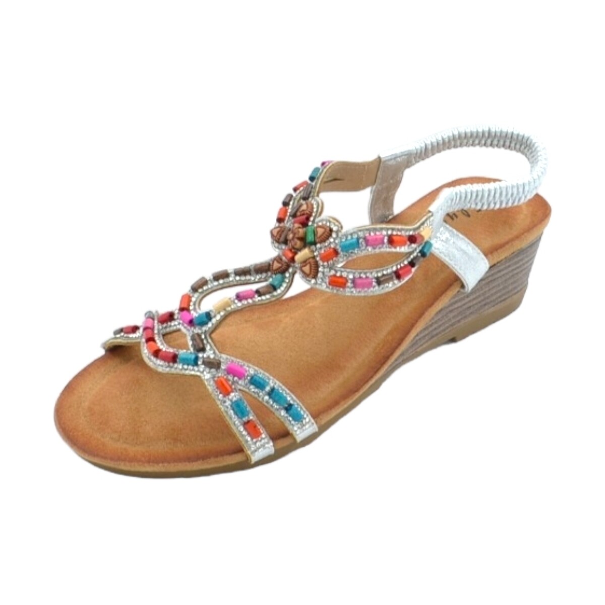 Scarpe Donna Tronchetti Malu Shoes Sandalo gioiello argento pietre colorate tacco zeppa 3cm solett Multicolore