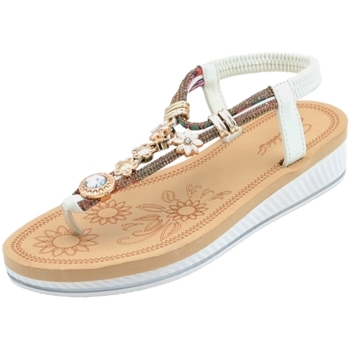 Scarpe Donna Sandali Malu Shoes Sandalo gioiello infradito bianco con applicazioni donna basso Bianco