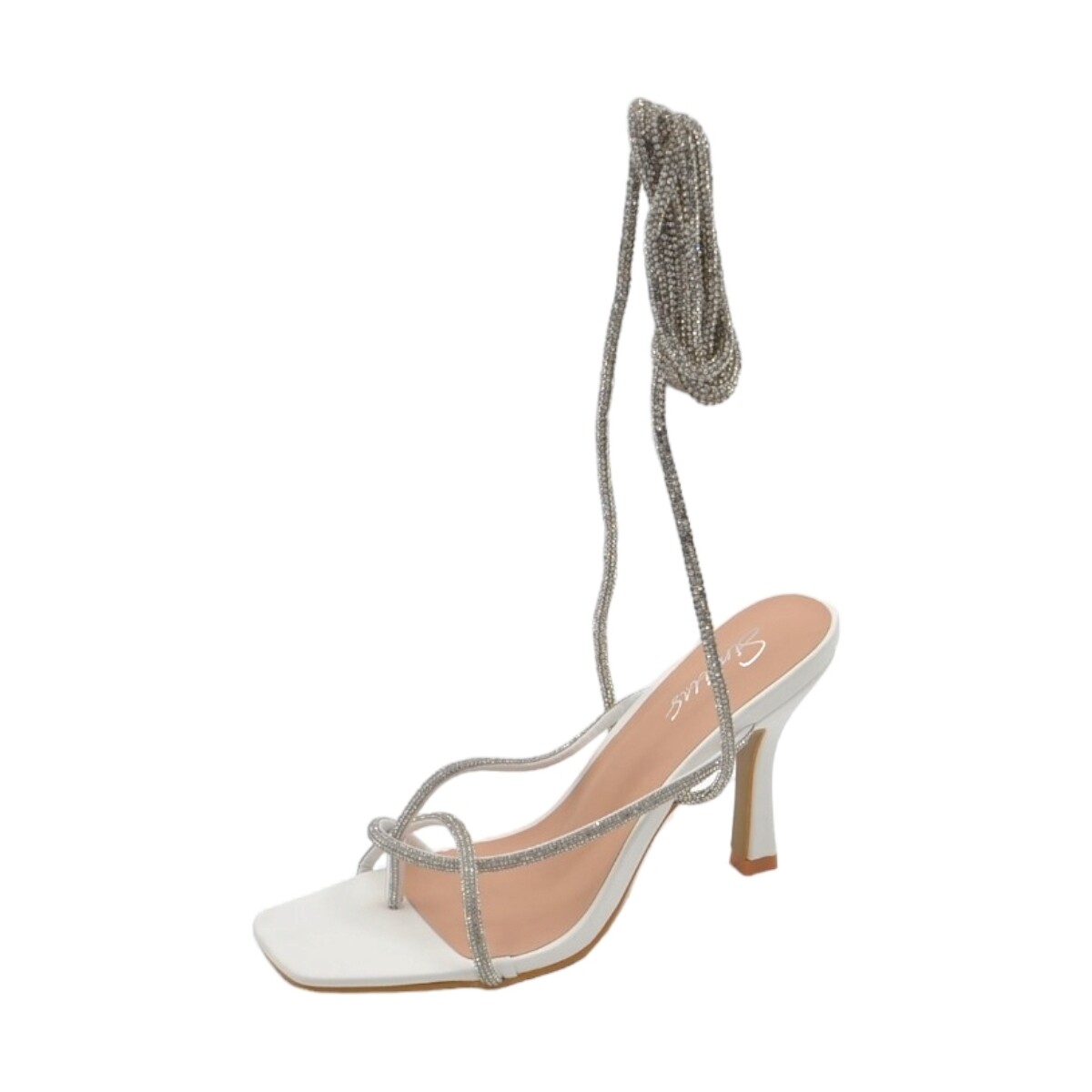 Scarpe Donna Sandali Malu Shoes Sandalo gioiello bianco donna tacco 12 fascia sottile di strass Bianco