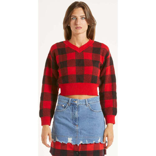 Abbigliamento Donna T-shirts a maniche lunghe Moschino maglia scollo a v stampa vichy rossa Rosso