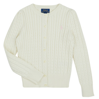 Abbigliamento Bambina Gilet / Cardigan Polo Ralph Lauren MINI CABLE-TOPS-SWEATER Bianco