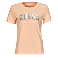 Abbigliamento Donna T-shirt maniche corte Guess SEQUINS LOGO TEE Rosa