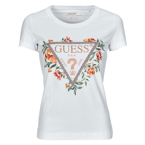 Abbigliamento Donna T-shirt maniche corte Guess TRIANGLE FLOWERS Bianco