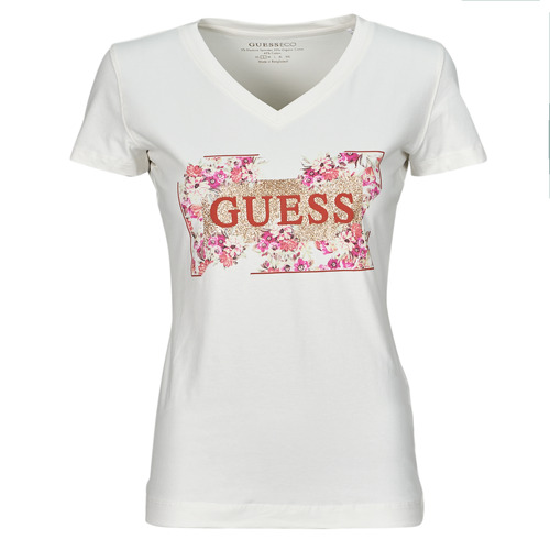 Abbigliamento Donna T-shirt maniche corte Guess LOGO FLOWERS Beige
