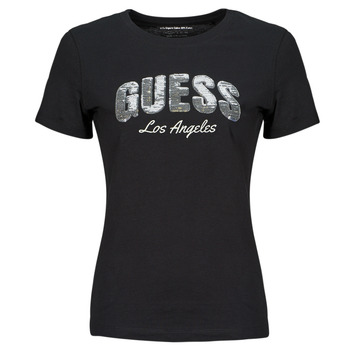 Abbigliamento Donna T-shirt maniche corte Guess SEQUINS LOGO TEE Nero