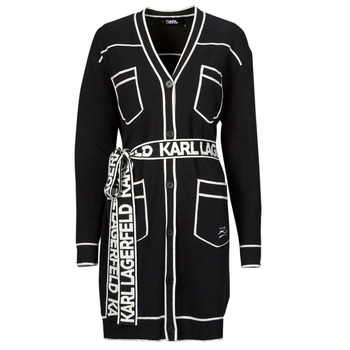 Abbigliamento Donna Gilet / Cardigan Karl Lagerfeld BRANDED BELTED CARDIGAN Nero / Bianco
