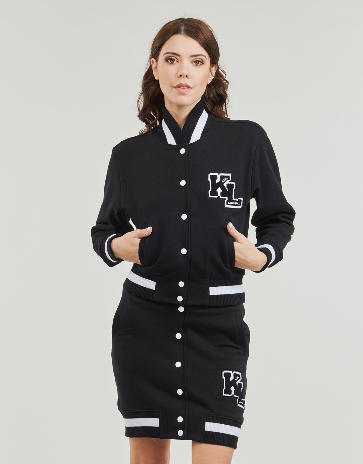 Abbigliamento Donna Giubbotti Karl Lagerfeld varsity sweat jacket Nero / Bianco