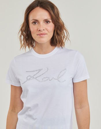 Karl Lagerfeld rhinestone logo t-shirt Bianco