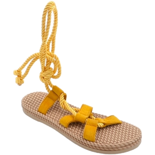 Scarpe Donna Sandali Malu Shoes Sandali bassi donna gialli lacci alla schiava al polpaccio con Giallo