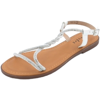 Scarpe Donna Sandali Malu Shoes Sandalo gioiello basso donna bianco raso terra treccia centrale Bianco