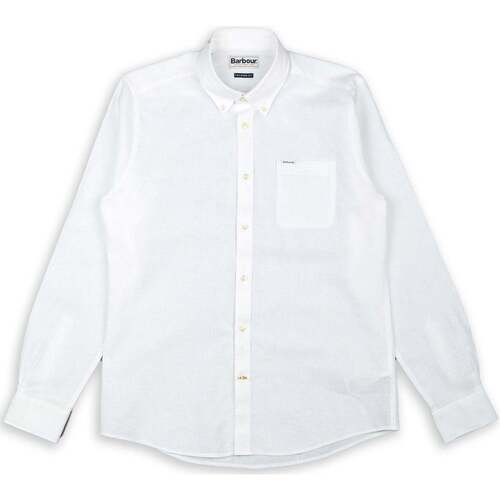 Abbigliamento Uomo Camicie maniche lunghe Barbour Lino Botton Down Bianco Bianco