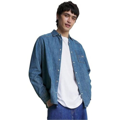 Abbigliamento Uomo Camicie maniche lunghe Tommy Jeans Camicia Uomo Western Relaxed Fit Denim Blu