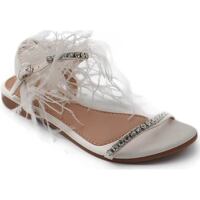 Scarpe Donna Sandali Malu Shoes Pantofoline allacciata alla caviglia donna piume peluche con ap Bianco