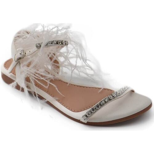 Scarpe Donna Sandali Malu Shoes Pantofoline allacciata alla caviglia donna piume peluche con ap Bianco