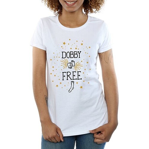 Abbigliamento Donna T-shirts a maniche lunghe Harry Potter Dobby Is Free Bianco