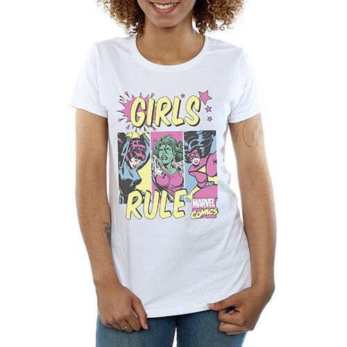 Abbigliamento Bambina T-shirts a maniche lunghe Marvel Girls Rule Bianco