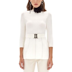 Abbigliamento Donna Maglioni Blugirl Maglia Manica Corta Con Cintura Logata Chalk Bianco