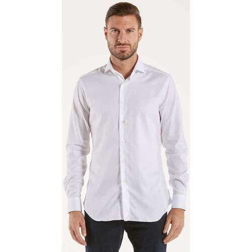 Abbigliamento Uomo Camicie maniche lunghe Xacus travel shirt collo francese piccolo bianca Bianco