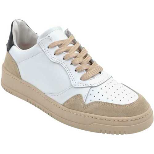 Scarpe Uomo Sneakers basse Malu Shoes Snearkers uomo bianca in vera pelle con inserti di camoscio bei Bianco