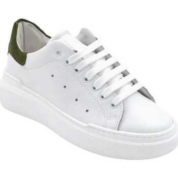 Scarpe Uomo Sneakers basse Malu Shoes Sneakers uomo bianco in vera pelle con riporto verde camoscio f Bianco