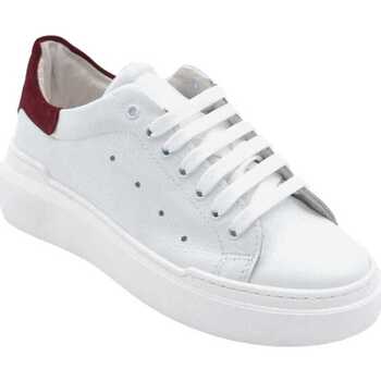 Scarpe Uomo Sneakers basse Malu Shoes Sneakers uomo bianco in vera pelle con riporto bordeaux camosci Bianco