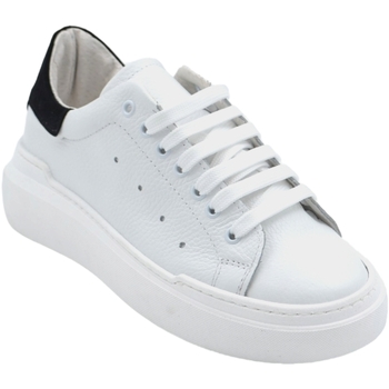 Scarpe Uomo Sneakers basse Malu Shoes Sneakers uomo bianco in vera pelle con riporto nero camoscio fo Bianco