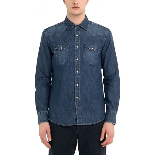 Abbigliamento Uomo T-shirt & Polo Replay Camicia Western In Denim Dark Blue Blu