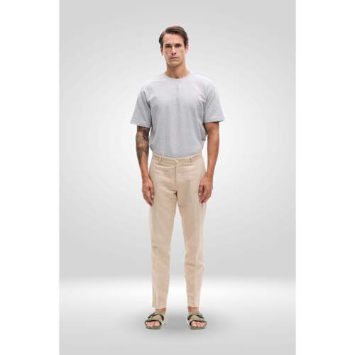 Abbigliamento Uomo Pantaloni European Culture Pantalone Chino in Lino Tinto Capo 013U 7050 Beige