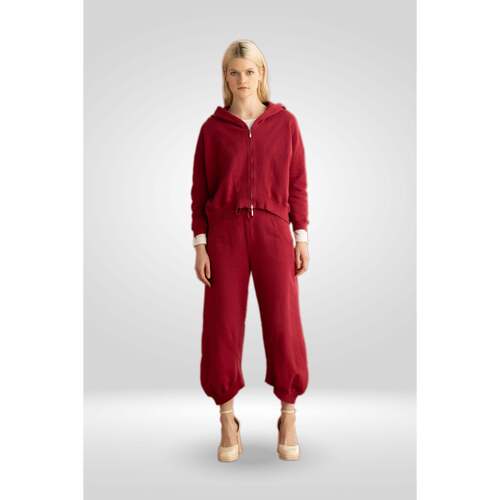 Abbigliamento Donna Pantaloni European Culture Pantalone Jogging in Felpa di Cotone Tinto Capo 06QU 1047 Rosso
