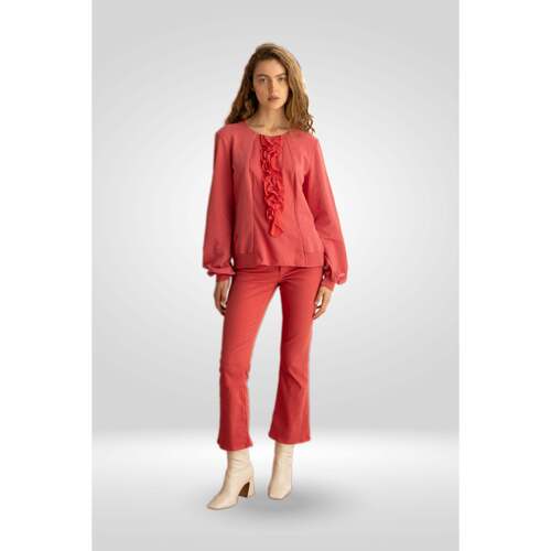 Abbigliamento Donna Pantaloni European Culture Pantalone 5 Tasche con Gamba a Zampa Tinto Capo 08CU 3821 Rosso